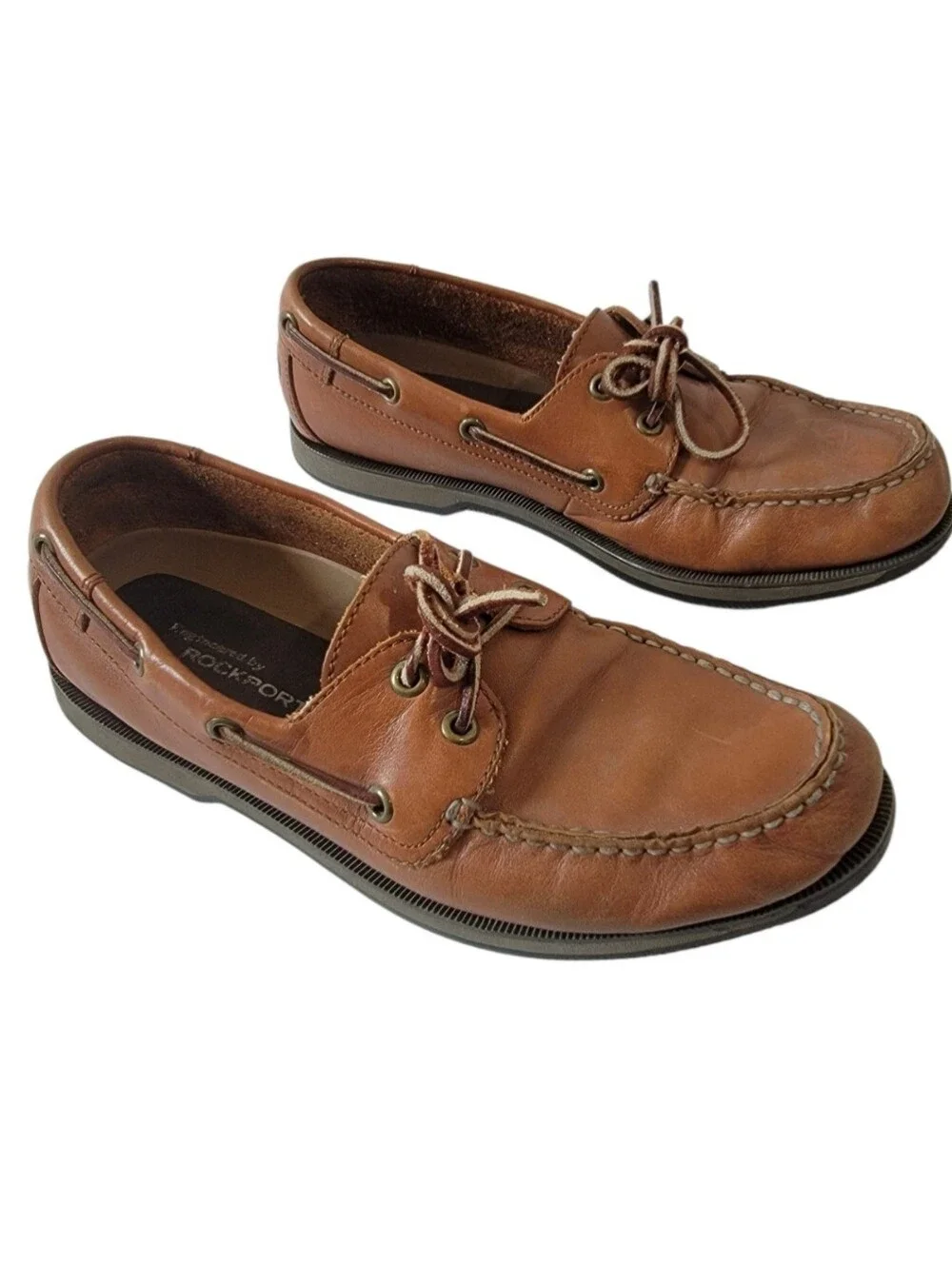 Rockport Mens Brown Boat Shoes Sz 9.5M Leather Classic Moc Toe Casual Comfort
